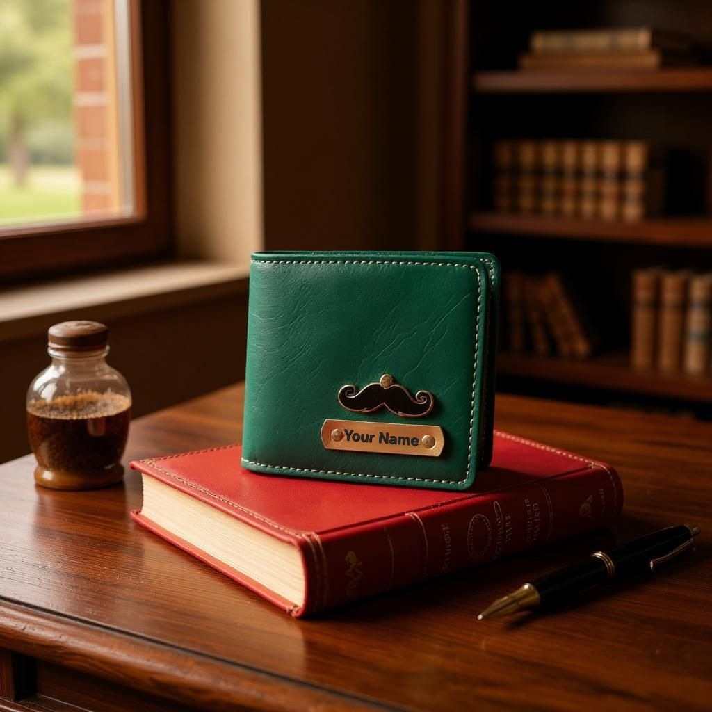 Stario Mark Personalized Blue Leather Wallet, Metal Pen & Keychain Combo | Premium Gift for Husband, Father, Brother, or Friend (Green)