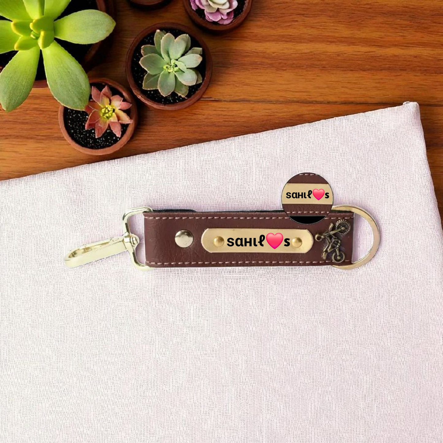 Premium Customized Leather Gift Set for Women – Clutch, Passport Cover, Keychain & Eyewear Case with Custom Name & Charms(Brown)