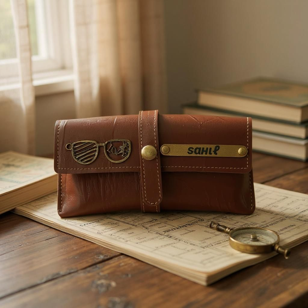 Premium Customized Leather Gift Set for Women – Clutch, Passport Cover, Keychain & Eyewear Case with Custom Name & Charms(Brown)