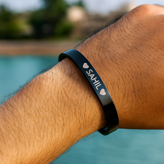 Personalized Black Bracelet – Stylish Engraved Kada for Unisex